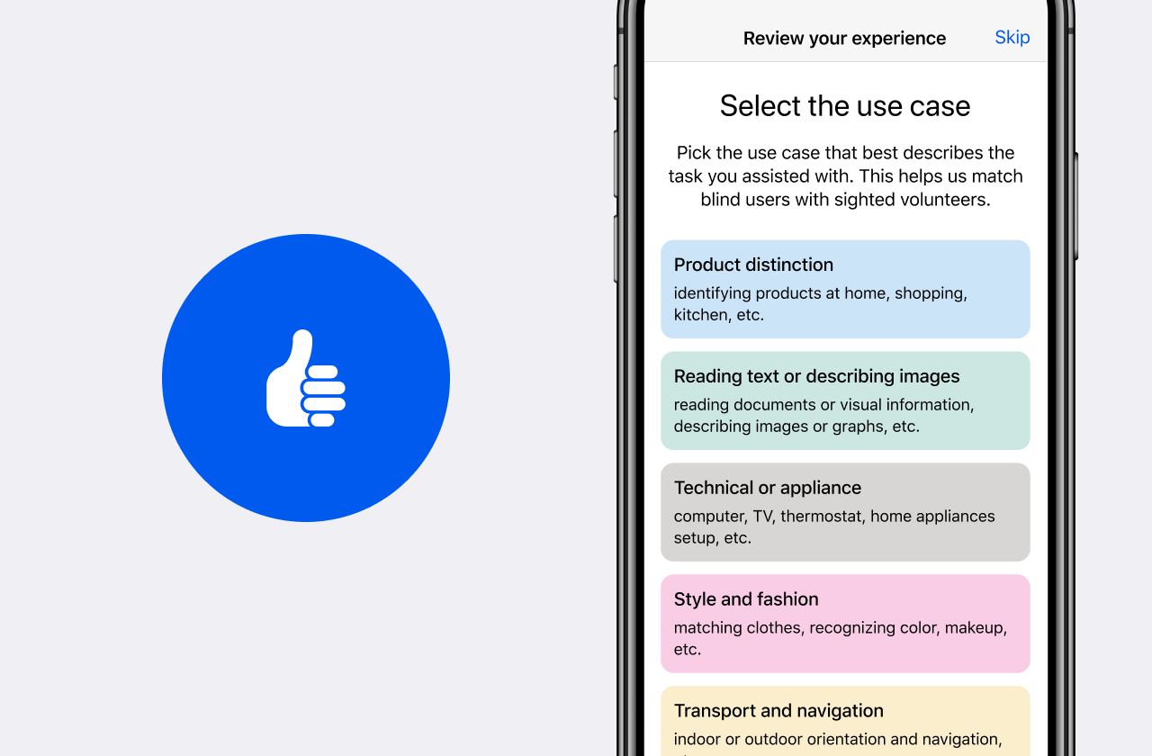 Thumbs up icon with an iPhone showcasing the ‘Select the use case screen’