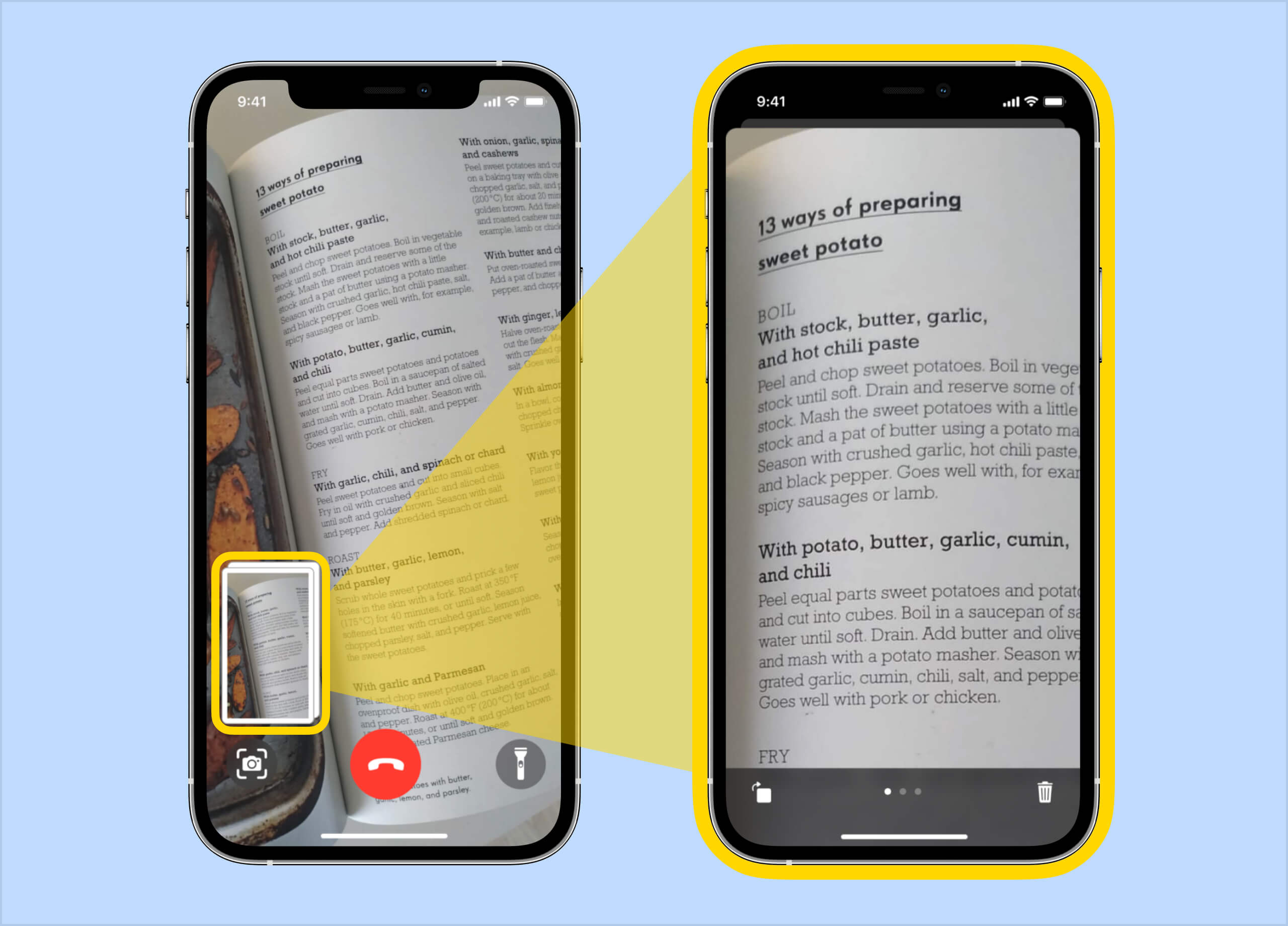 Two iPhones showcasing the Volunteer app. One iPhone displays the in-call experience with Snapshot, End call, and Flashlight buttons. The other iPhone displays an individual Snapshot photo preview.